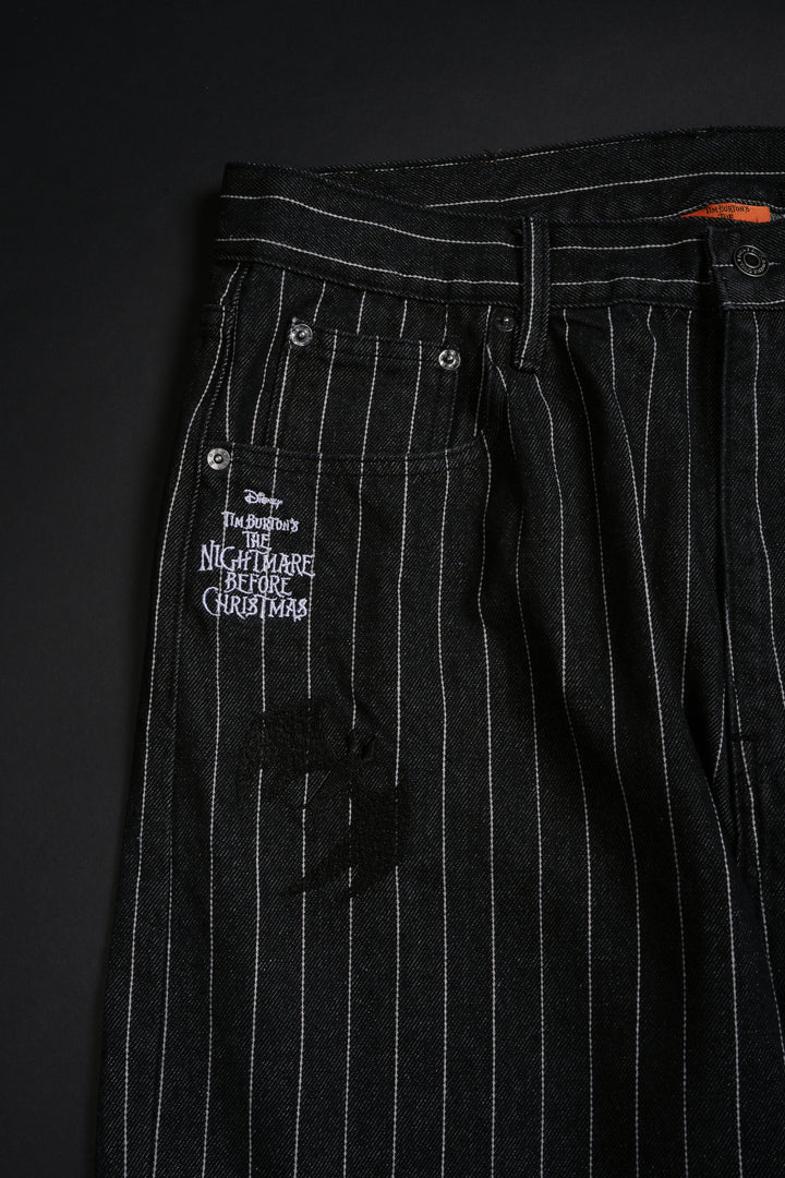 Hell Bound Bats Raw Denim Jeans in Black/White Pinstripe
