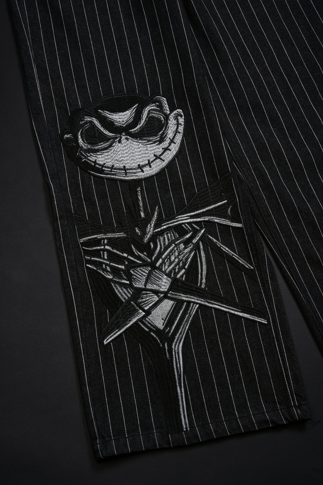 Hell Bound Bats Raw Denim Jeans in Black/White Pinstripe
