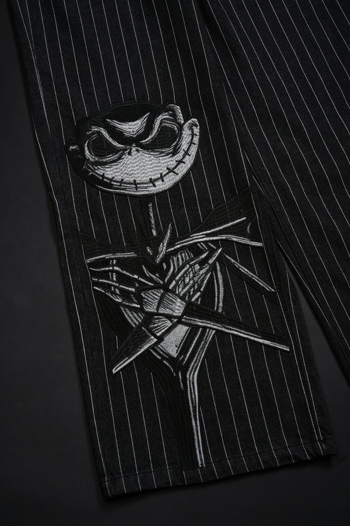 Hell Bound Bats Raw Denim Jeans in Black/White Pinstripe