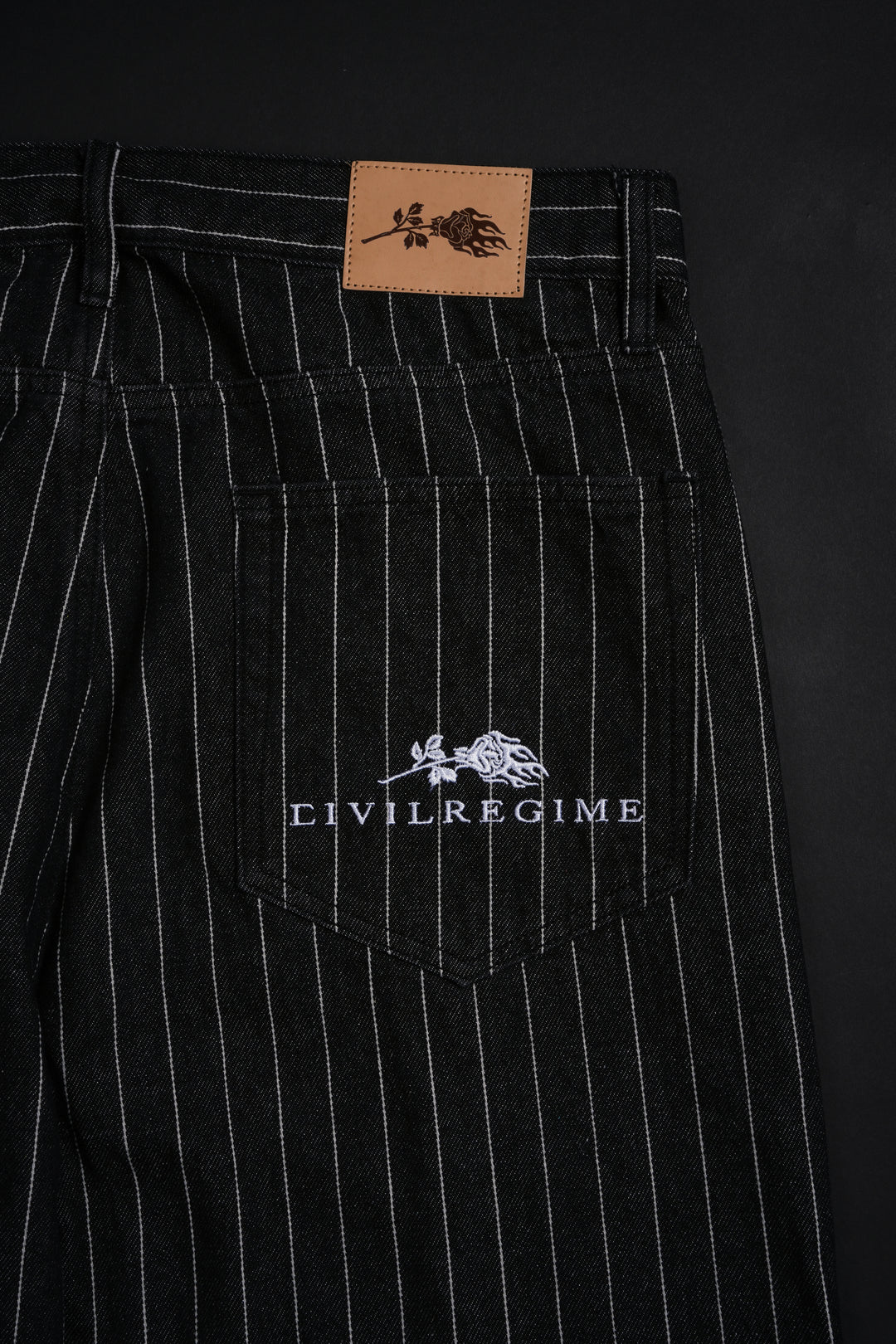 Hell Bound Bats Raw Denim Jeans in Black/White Pinstripe