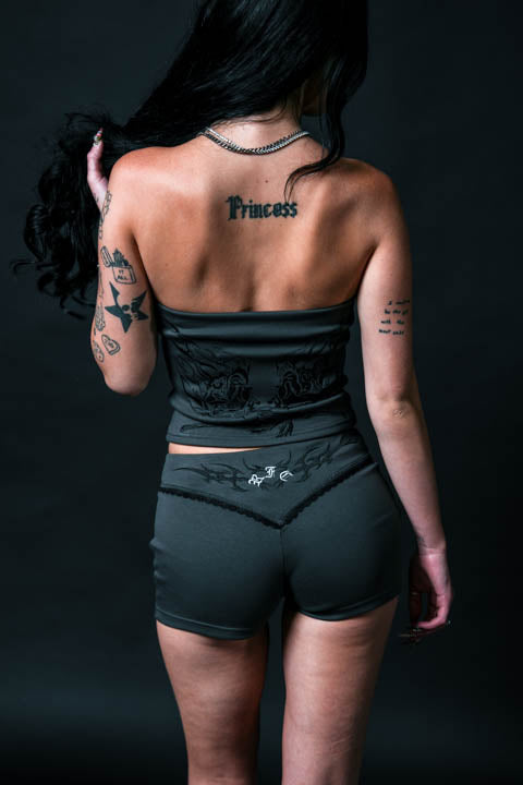 Roses Stamp Pookie Tube Top in Vintage Black