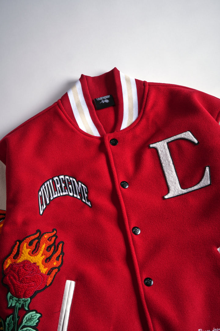 Flames V2 Varsity Jacket in Butter/Red
