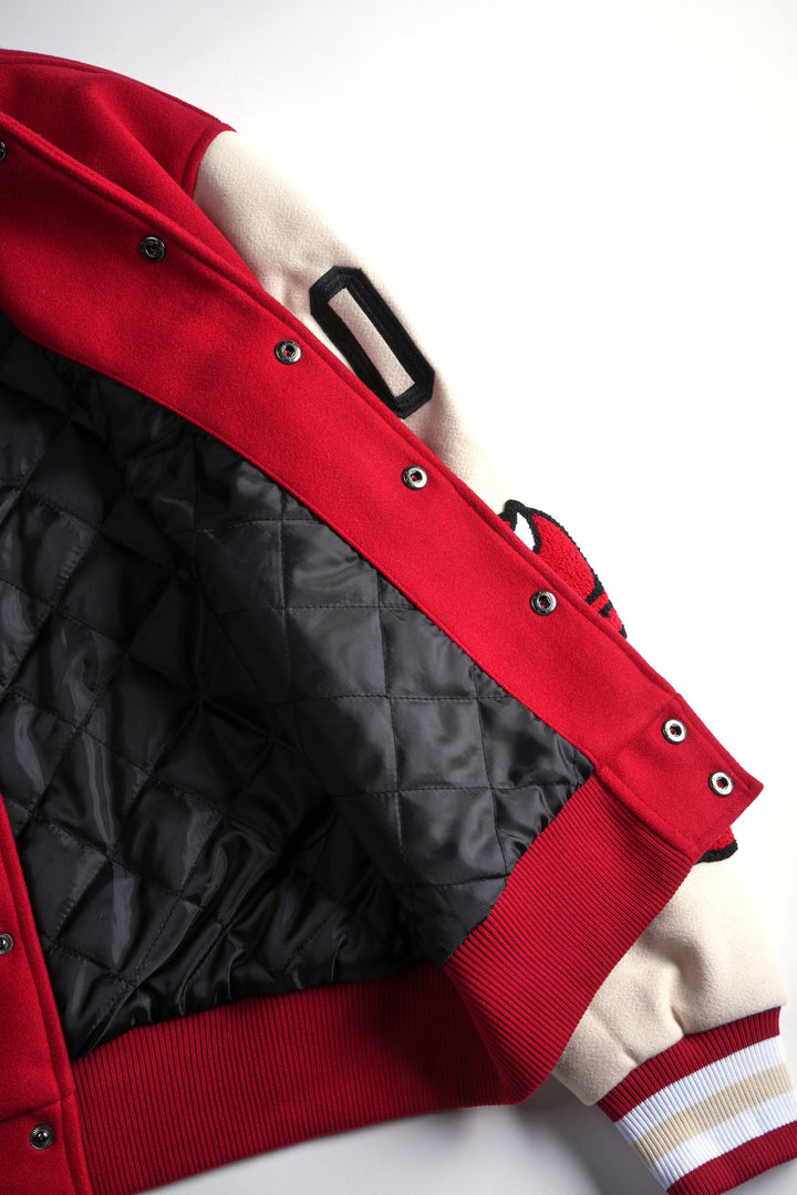 Flames V2 Varsity Jacket in Butter/Red