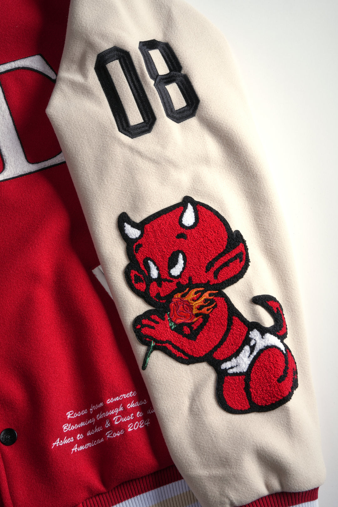 Flames V2 Varsity Jacket in Butter/Red