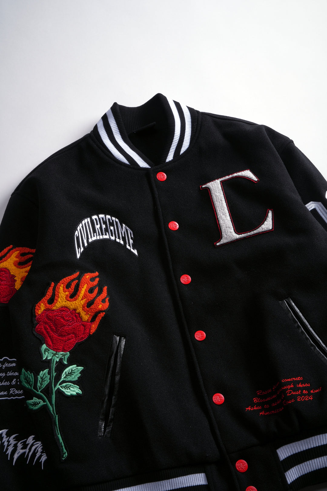 Flames V2 Varsity Jacket in Black