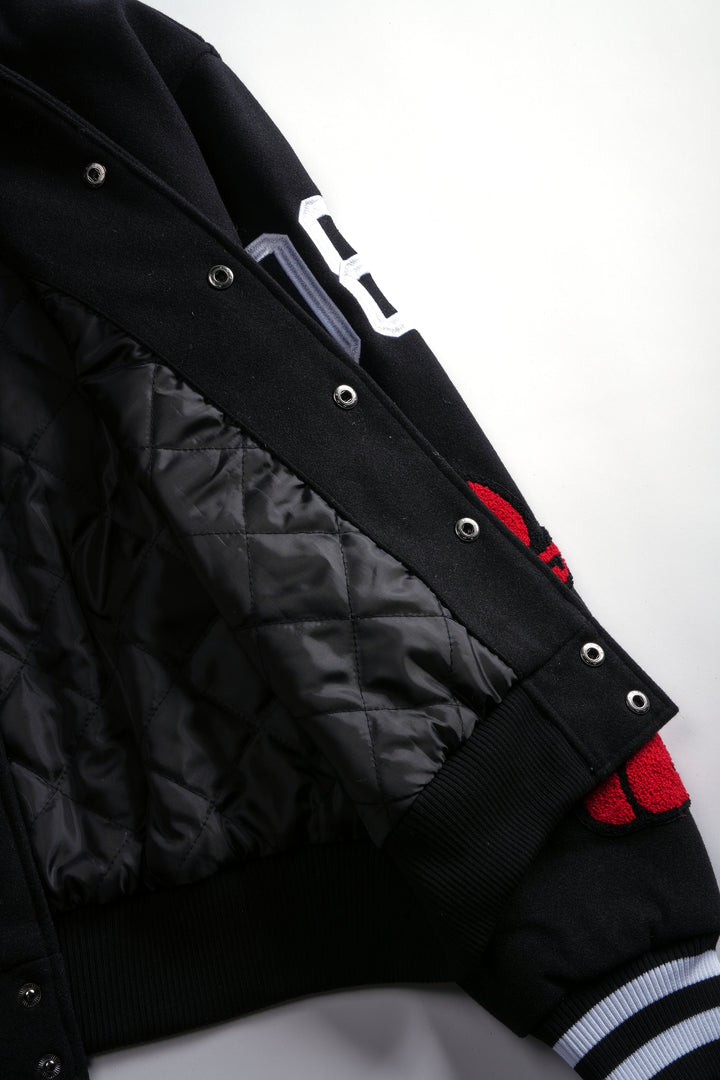 Flames V2 Varsity Jacket in Black