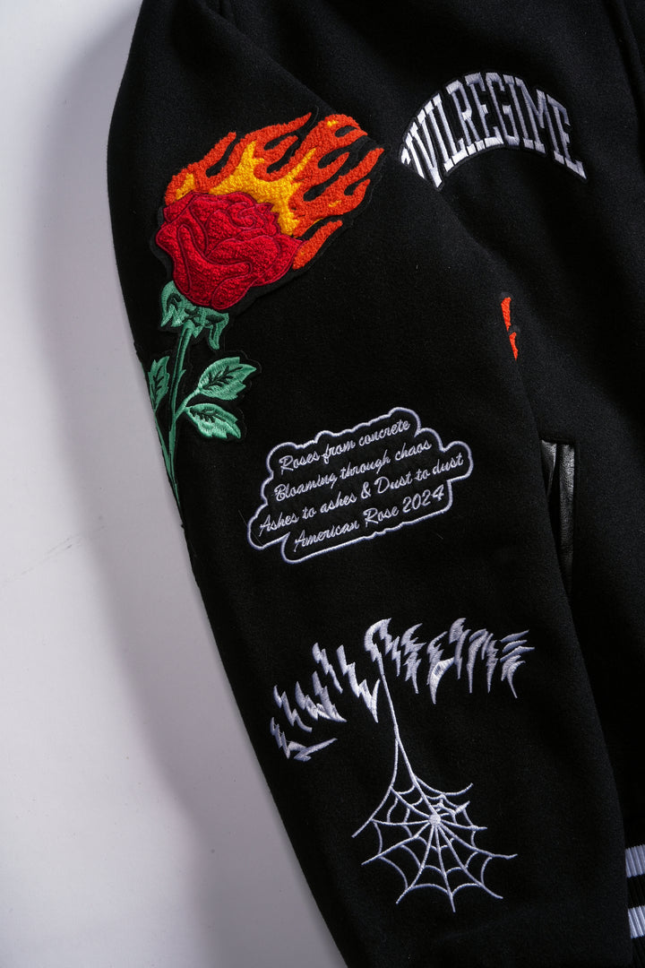 Flames V2 Varsity Jacket in Black