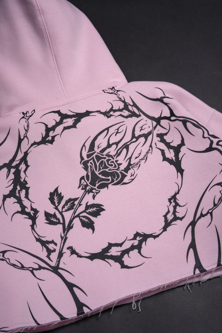 Vines Run Deep Cropped Snap Hoodie in Baby Pink