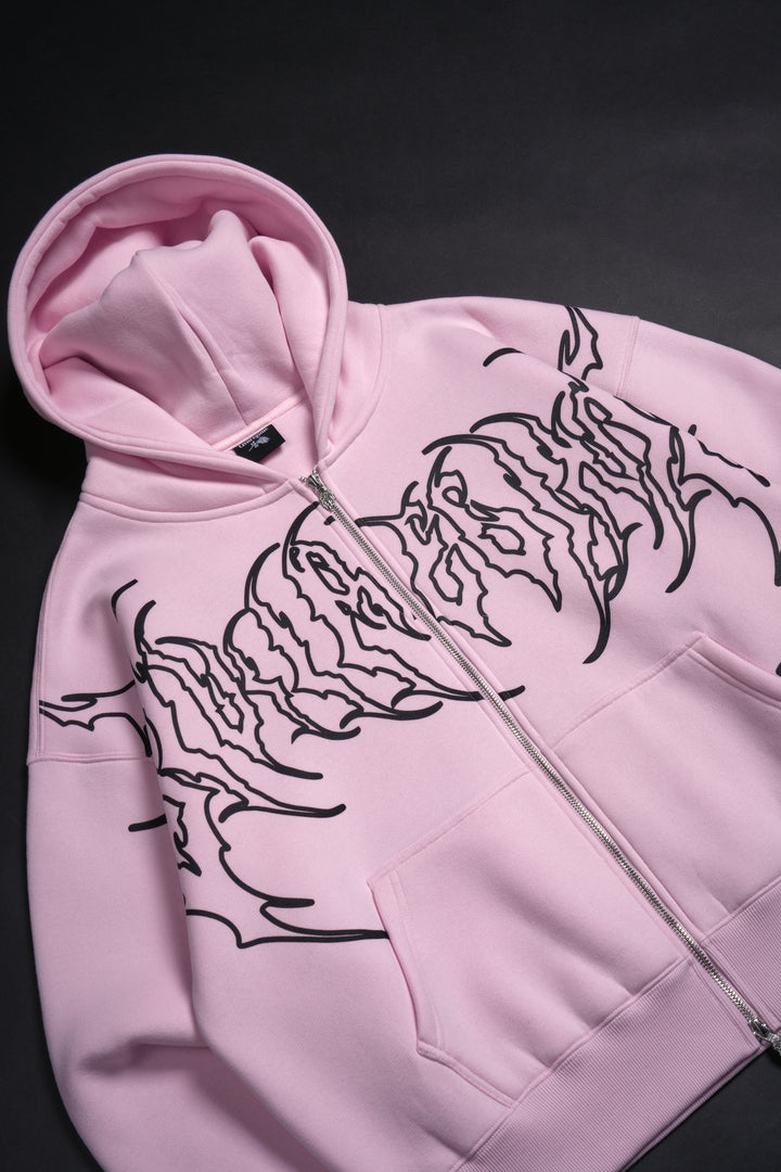 Mega Hesh Core Zip Up Hoodie in Baby Pink