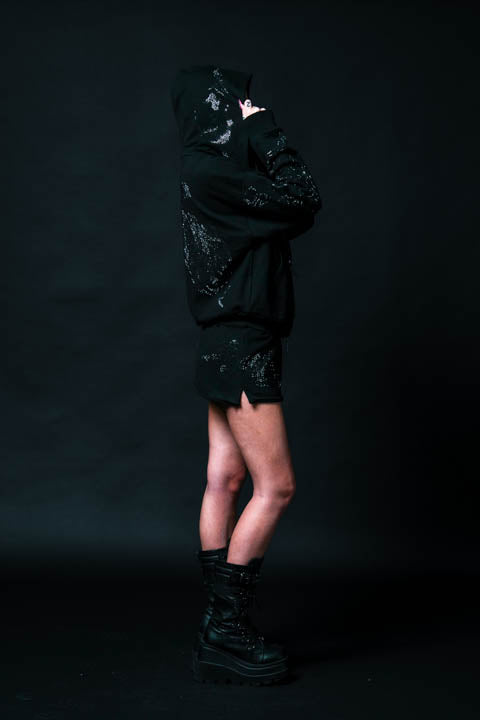 Stone Empire Outliers Distressed Zip Up Hoodie in Black
