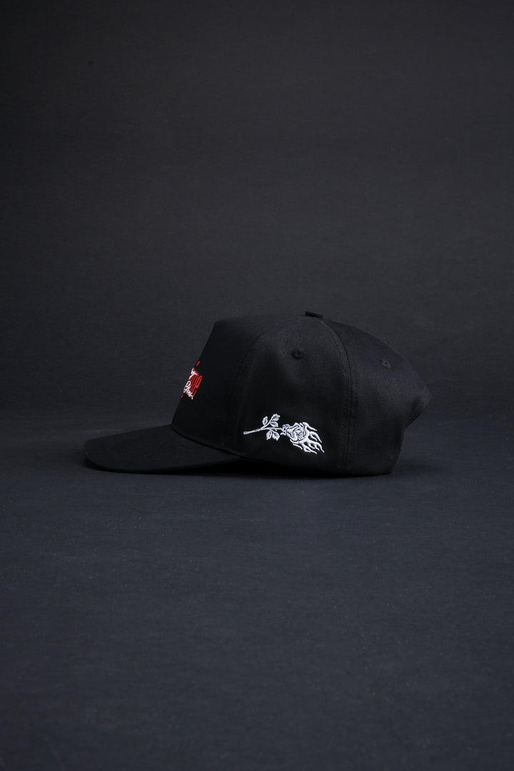 Blooming Through Chaos 5 Panel Snapback Hat in Black