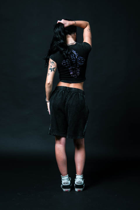 Pink Chrome Baby Tee in Vintage Black