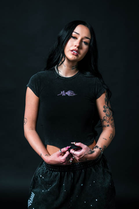 Pink Chrome Baby Tee in Vintage Black