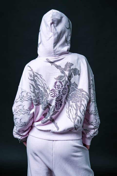 Stone Empire Outliers Distressed Zip Up Hoodie in Baby Pink