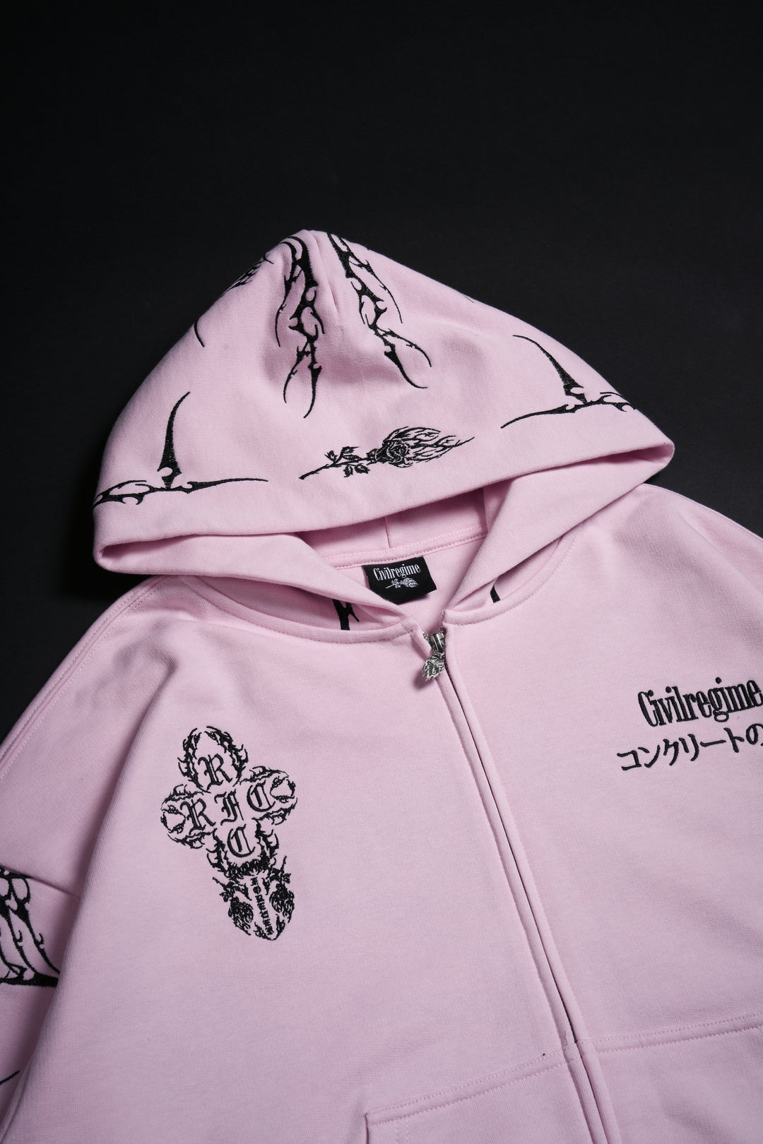 Bankai Brigade Outliers Distressed Zip Up Hoodie in Baby Pink