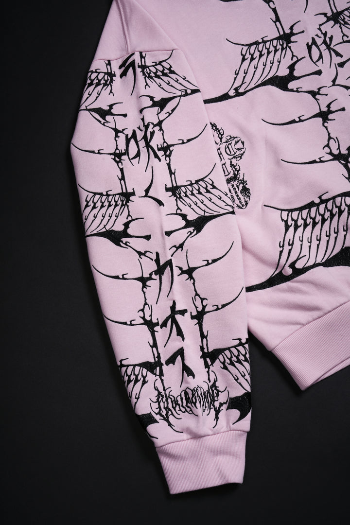 Bankai Brigade Outliers Distressed Zip Up Hoodie in Baby Pink