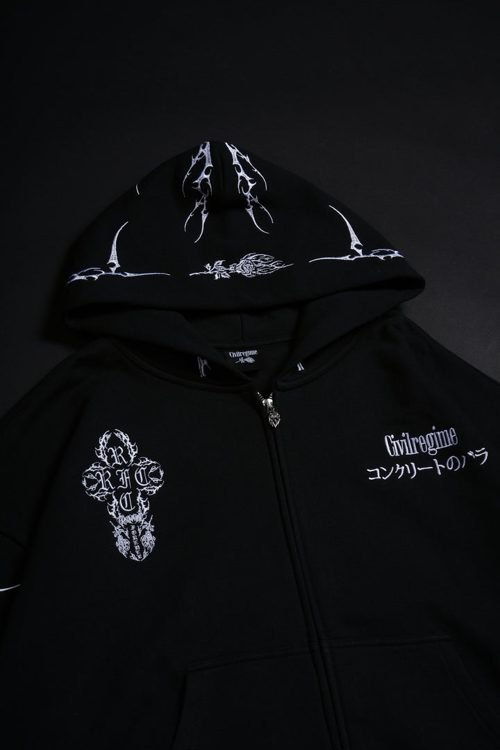 Bankai Brigade Outliers Distressed Zip Up Hoodie in Black