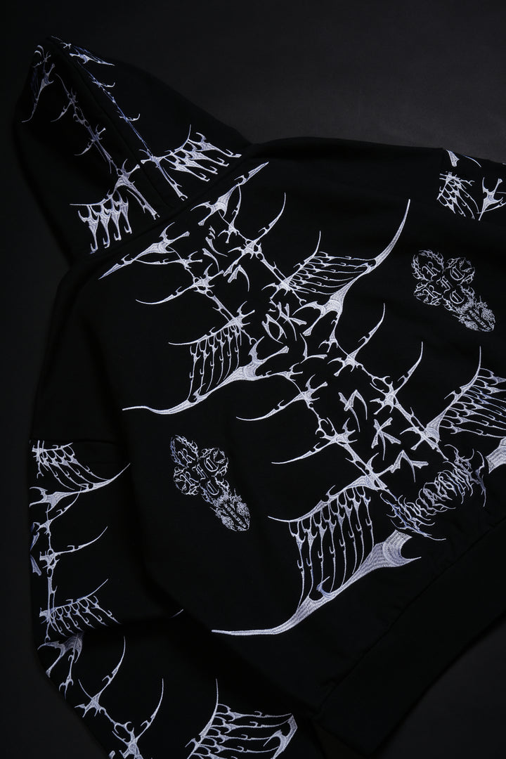 Bankai Brigade Outliers Distressed Zip Up Hoodie in Black
