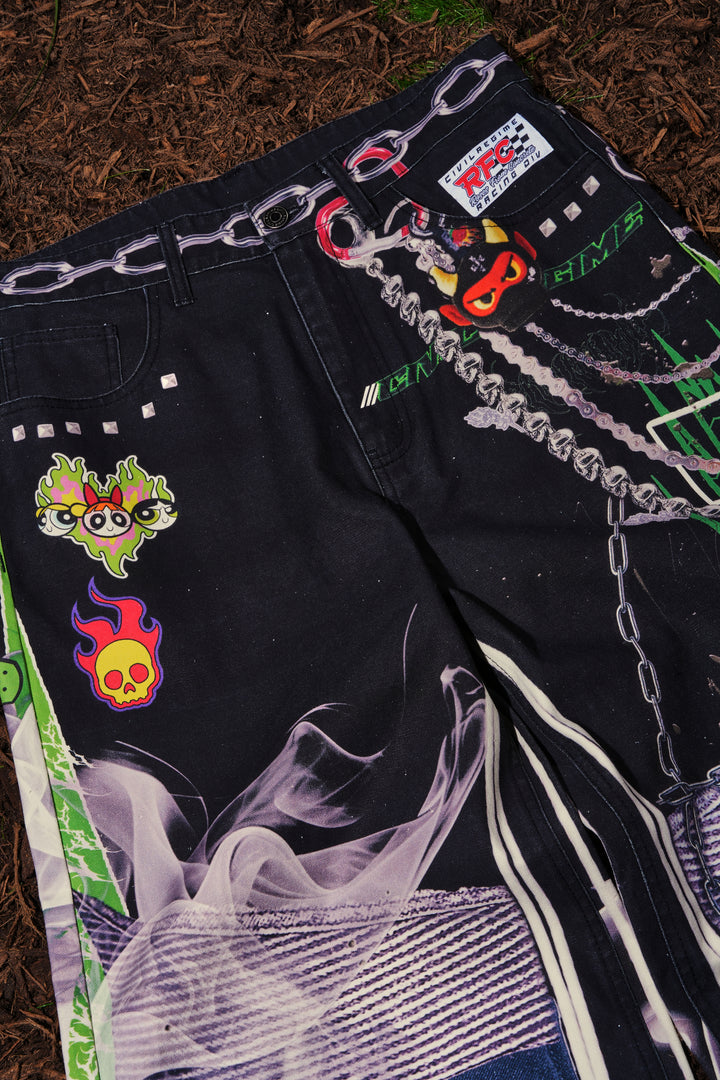 Throttle Sparks Raw Denim Jeans in Black Washed Denim