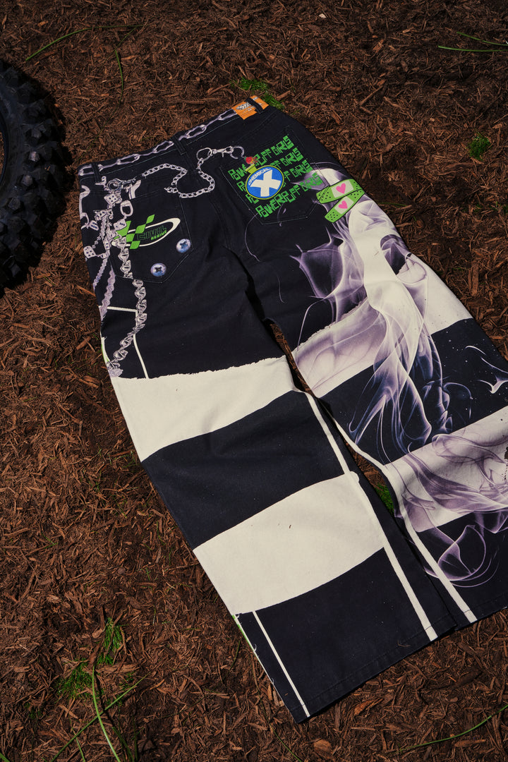 Throttle Sparks Raw Denim Jeans in Black Washed Denim