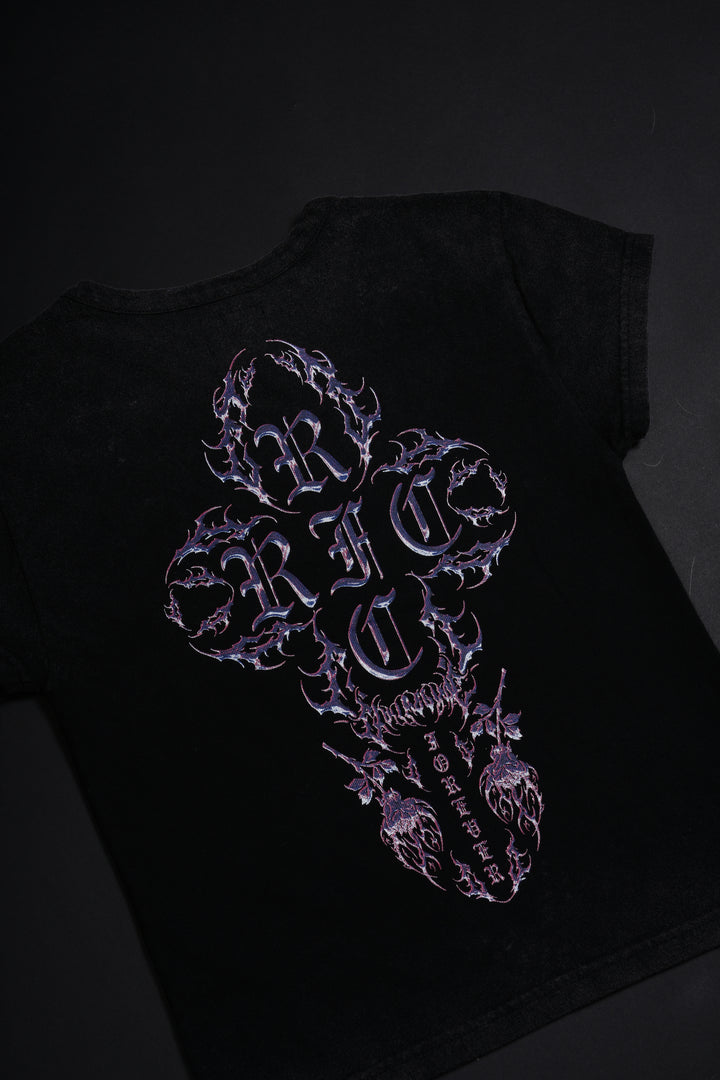 Pink Chrome Baby Tee in Vintage Black