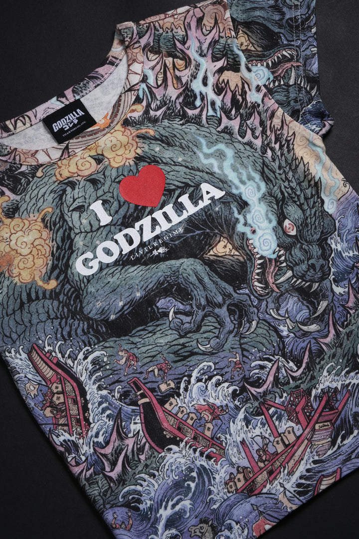 I Heart Godzilla Baby Tee in Godzilla Print