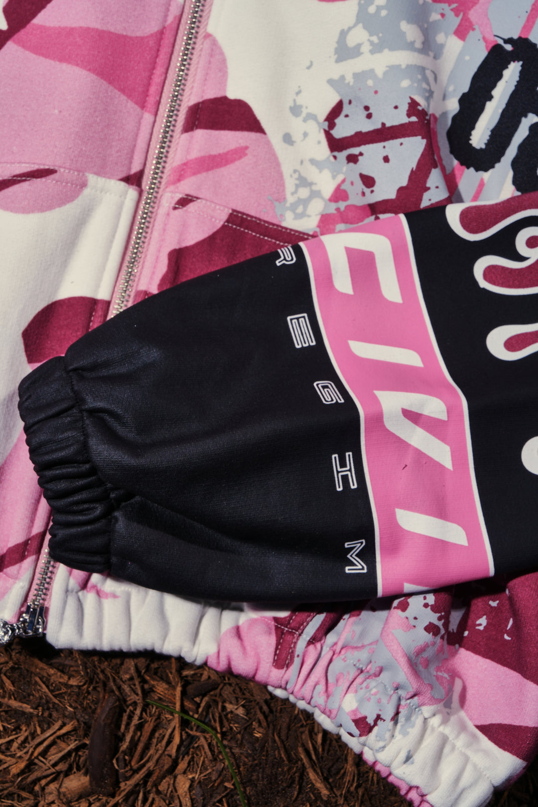 WMX Dept Ultra Crop Zip Up Hoodie in Baby Pink Camo