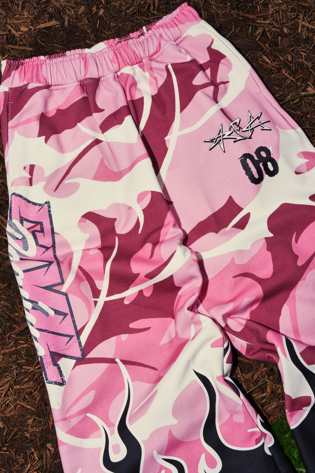 WMX Dept Civil Eternal Wide Leg Fleece Pants in Baby Pink Camo
