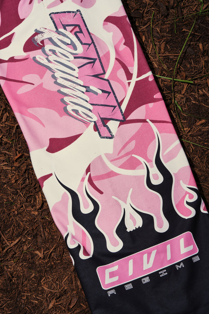 WMX Dept Civil Eternal Wide Leg Fleece Pants in Baby Pink Camo