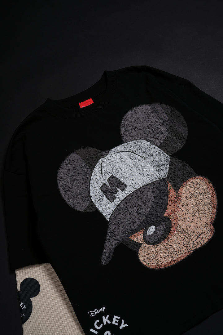 Mickey Twofer Thermal Sleeves in Black/Butter