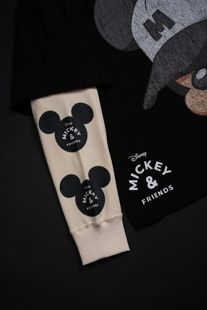 Mickey Twofer Thermal Sleeves in Black/Butter