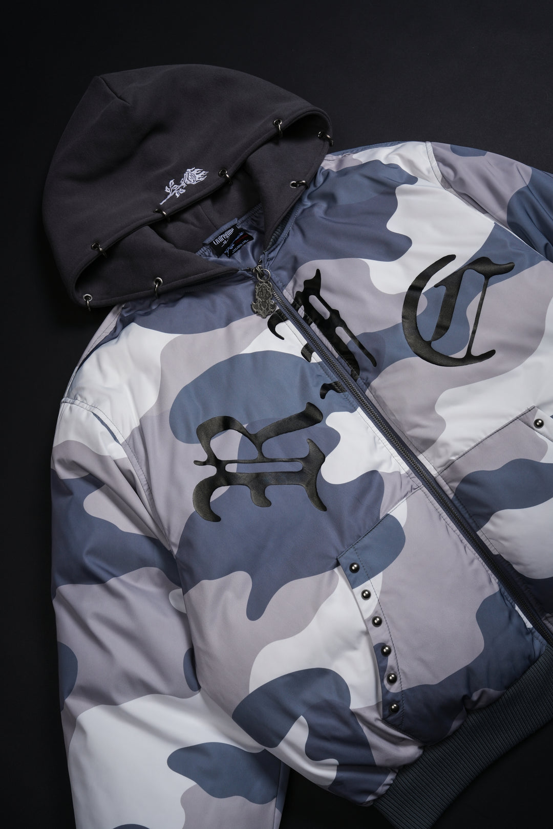 Haze Concrete Bomber Jacket in Gray White Camo/Gray