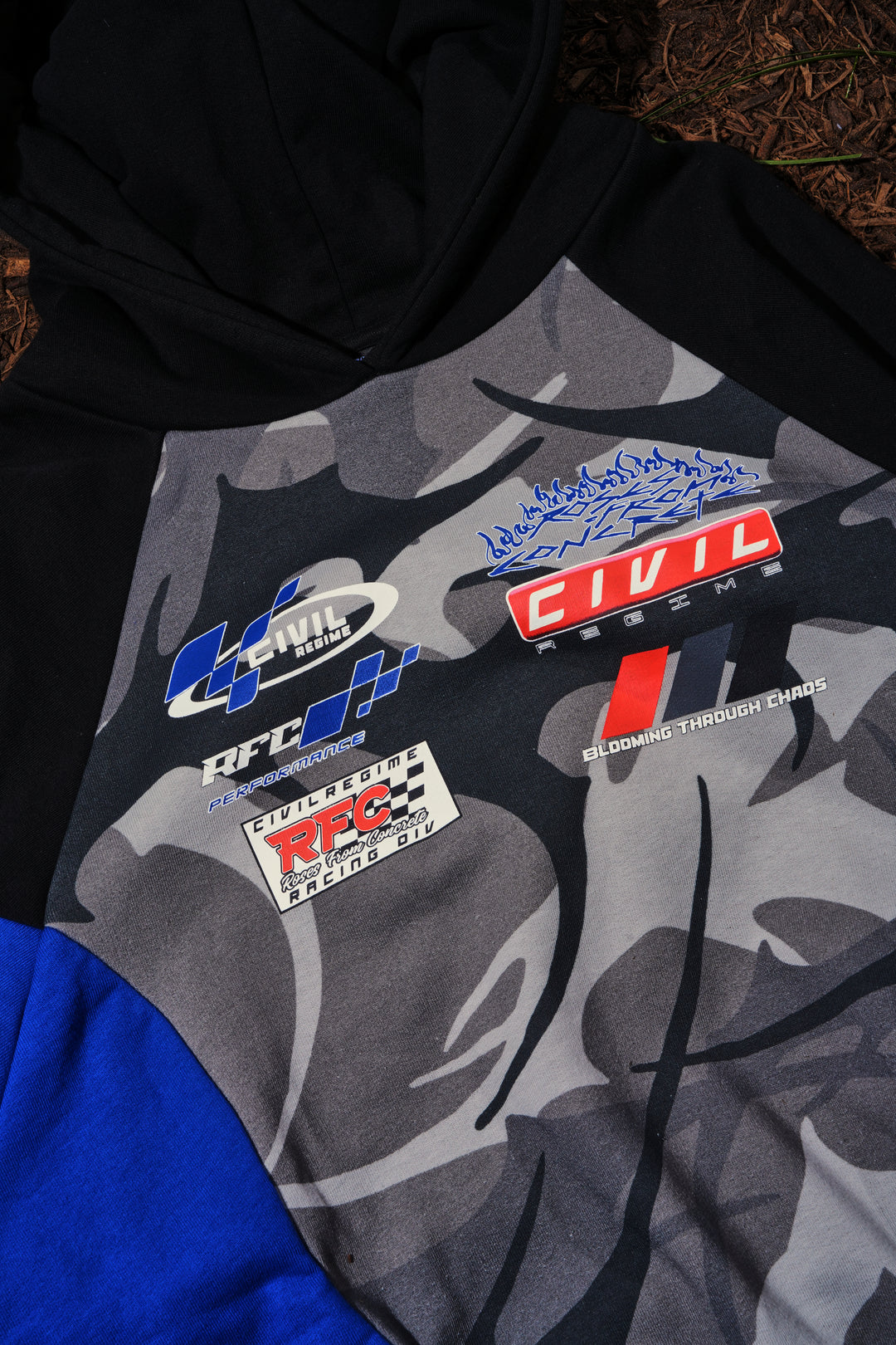 Civil Motors Destroy Hoodie in Black/Blue