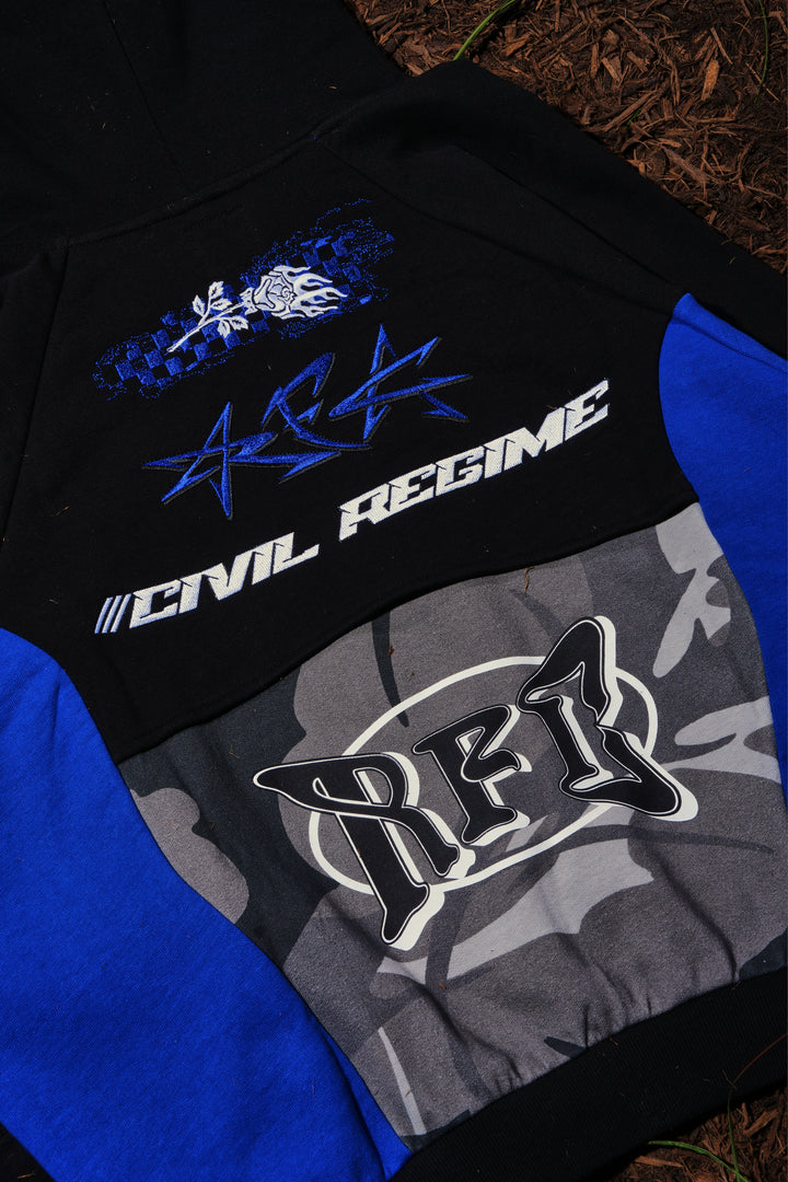 Civil Motors Destroy Hoodie in Black/Blue