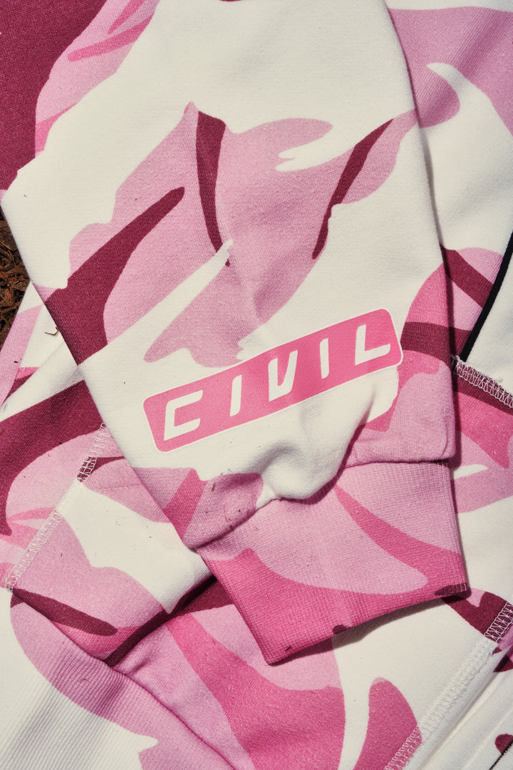 Operation Puff Civl Zip Up Hoodie in Baby Pink Camo
