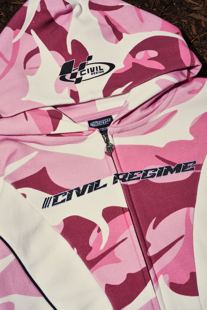 Operation Puff Civl Zip Up Hoodie in Baby Pink Camo