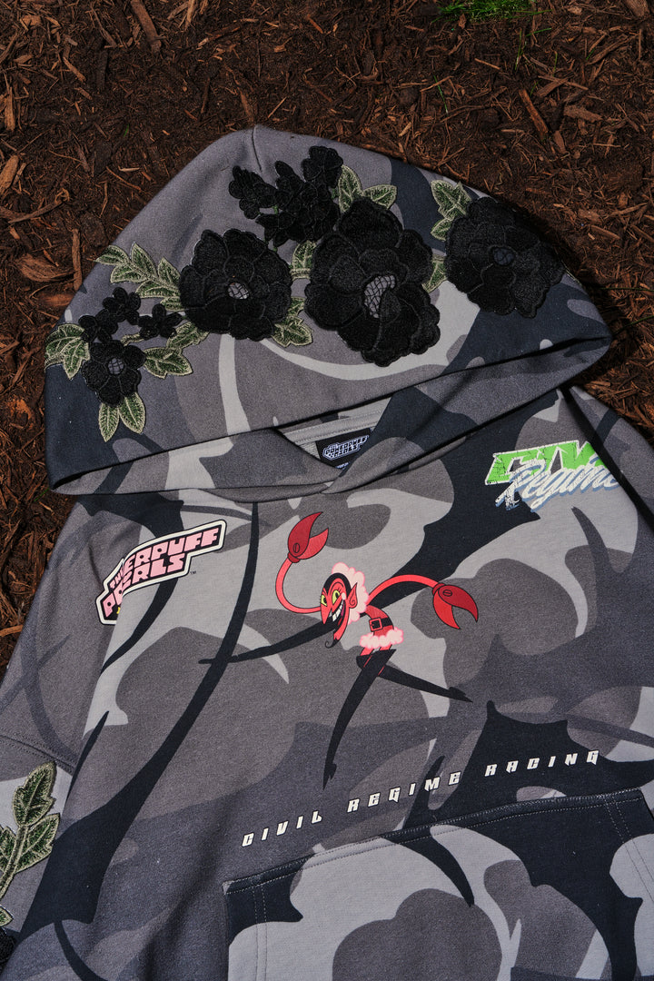 Stray Roses Hoodie in Charcoal Camo