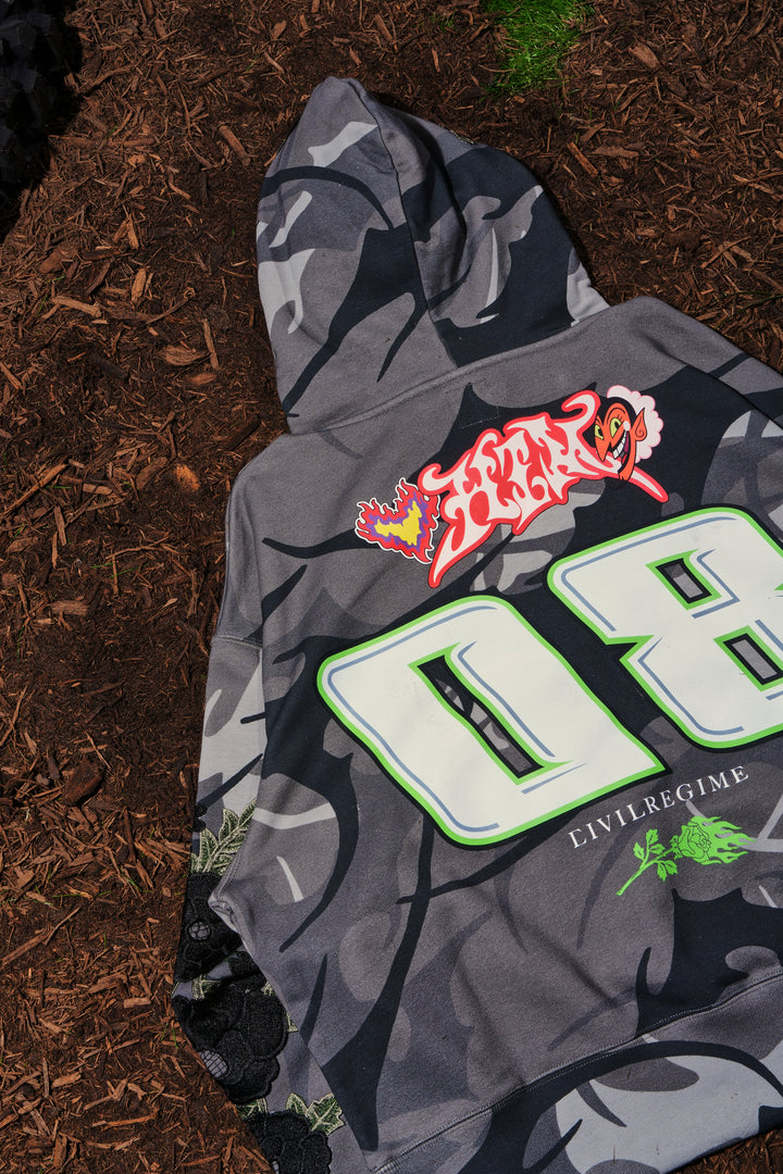 Stray Roses Hoodie in Charcoal Camo