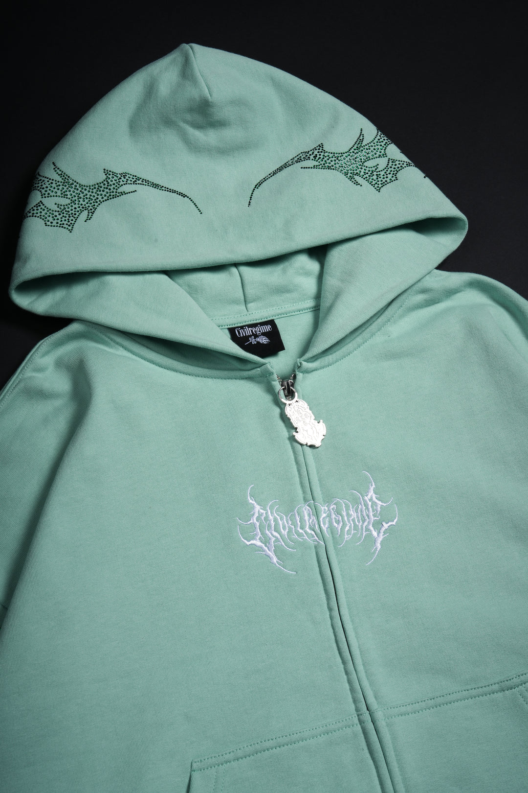 Stone Empire Outliers Distressed Zip Up Hoodie in Sea Moss Green