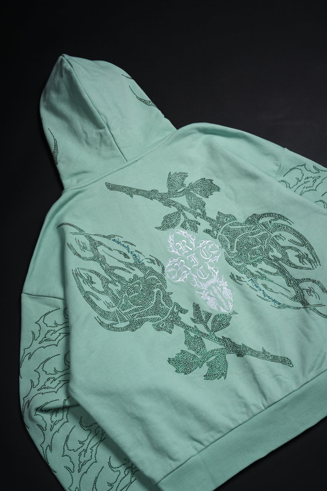 Stone Empire Outliers Distressed Zip Up Hoodie in Sea Moss Green