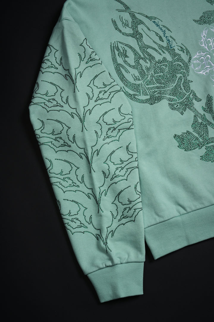 Stone Empire Outliers Distressed Zip Up Hoodie in Sea Moss Green