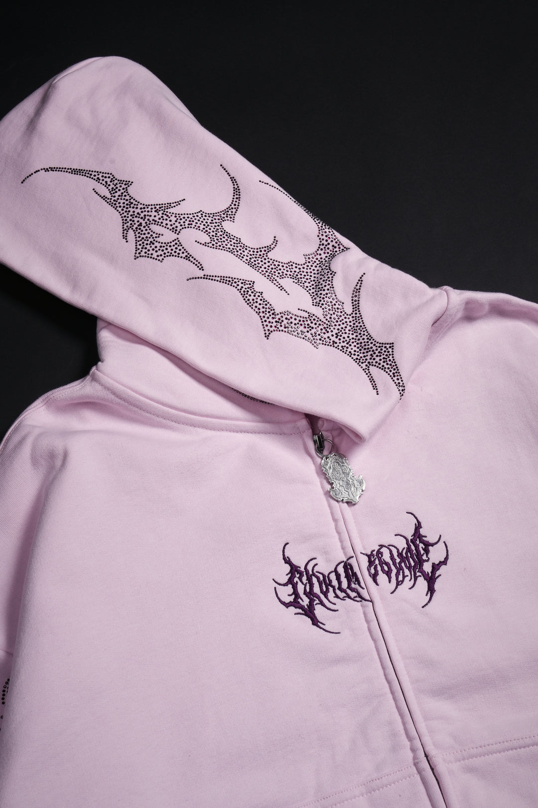 Stone Empire Outliers Distressed Zip Up Hoodie in Baby Pink