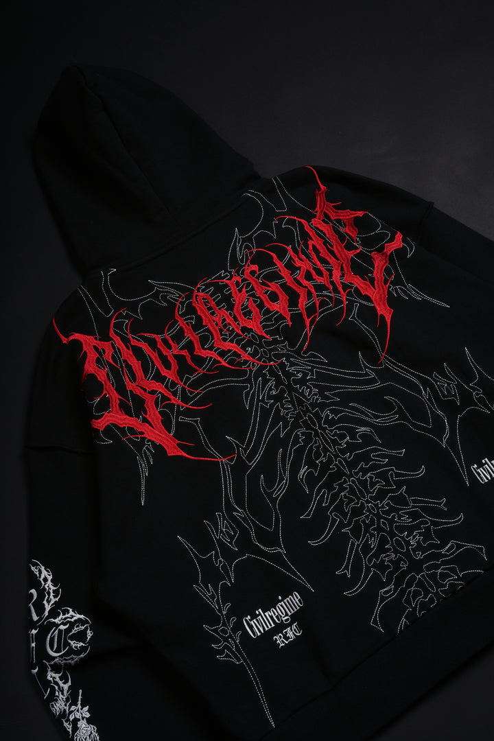 Surging Through The Blossoms Outliers Distressed Zip Up Hoodie in Black/Gray