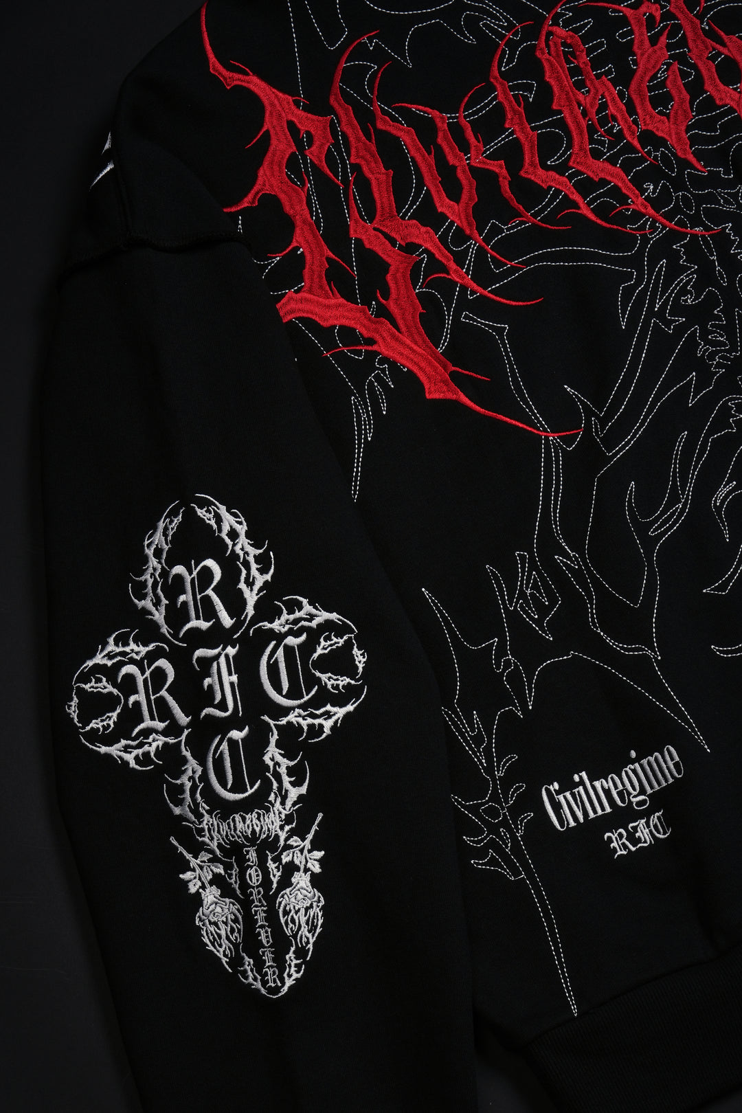 Surging Through The Blossoms Outliers Distressed Zip Up Hoodie in Black/Gray