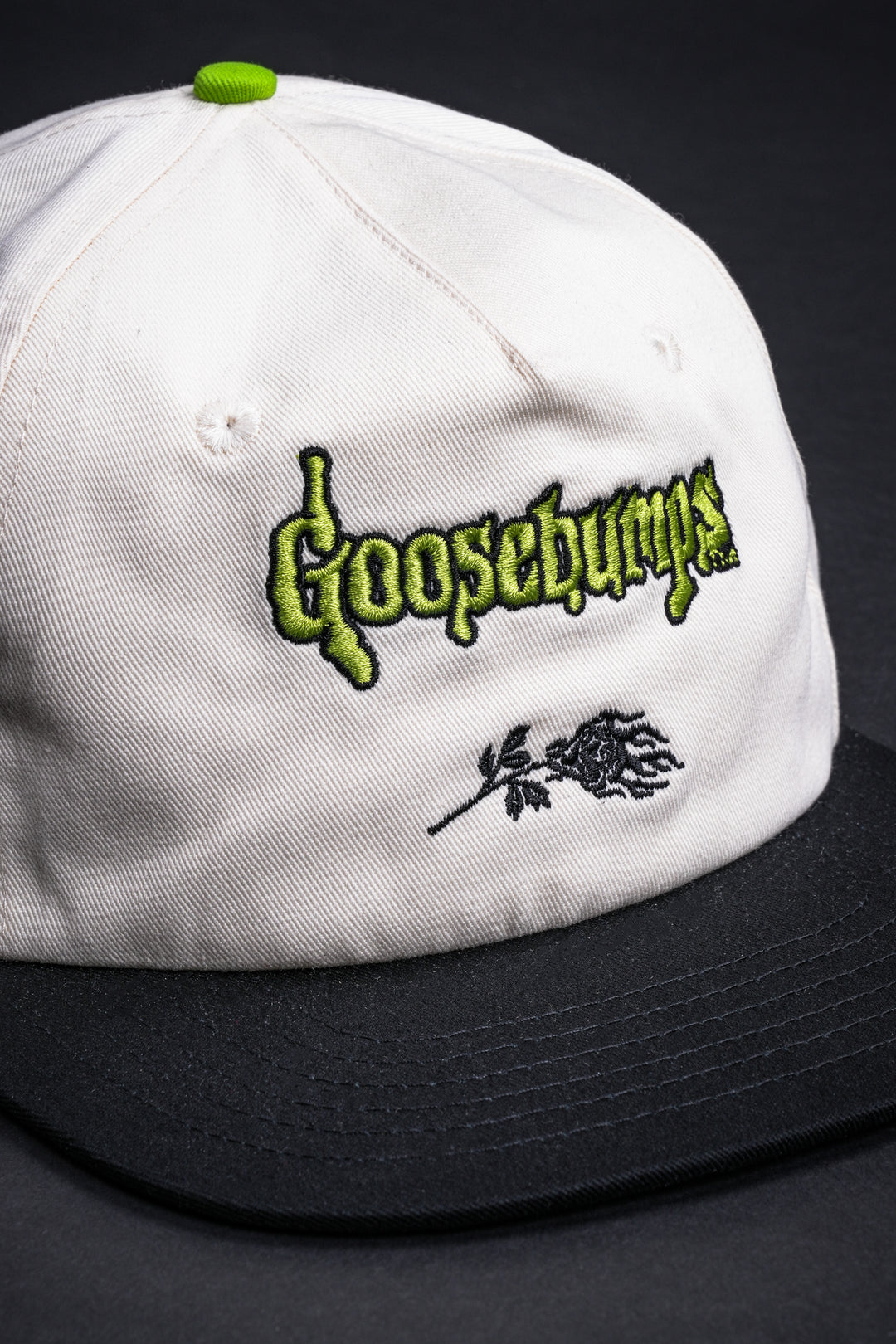 Spooky Rose Garden Vintage 5 Panel Hat in White/Black