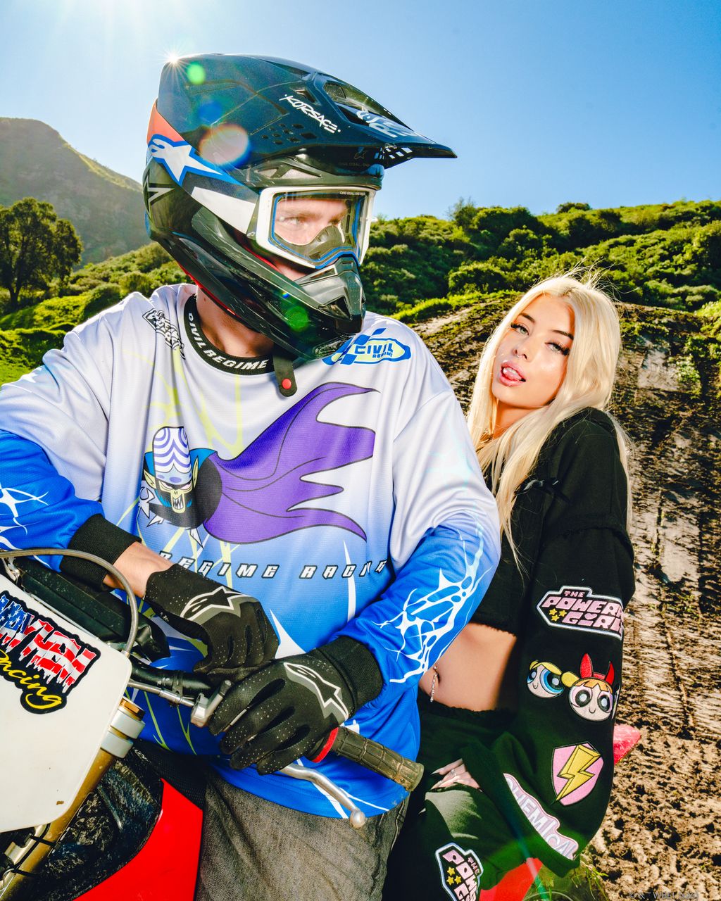 Race Out L/S Moto Jersey in Gray/Blue Gradient