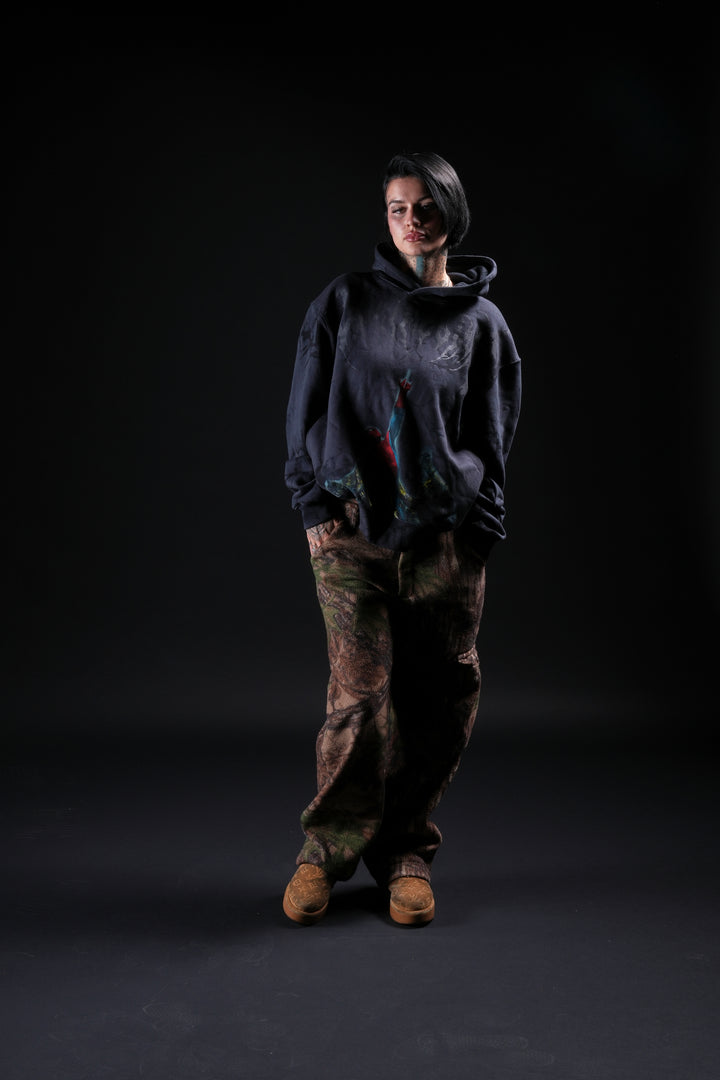 Zombie Spiderman Chaos Hoodie in Noir Wash