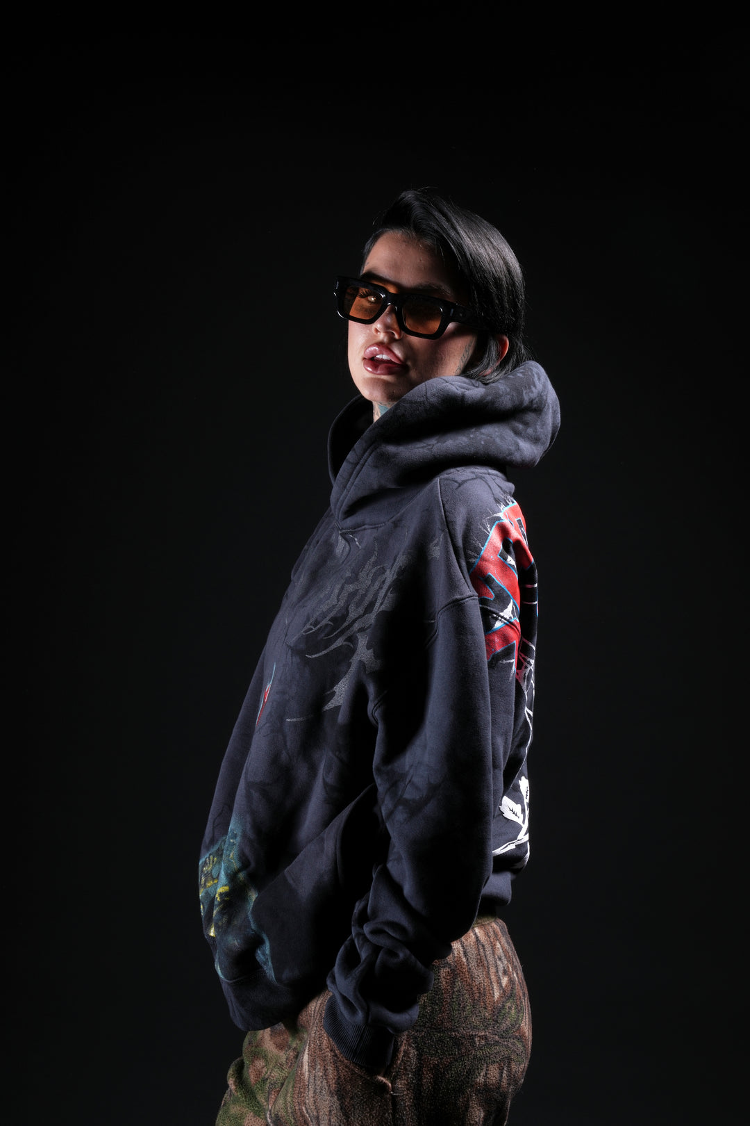 Zombie Spiderman Chaos Hoodie in Noir Wash