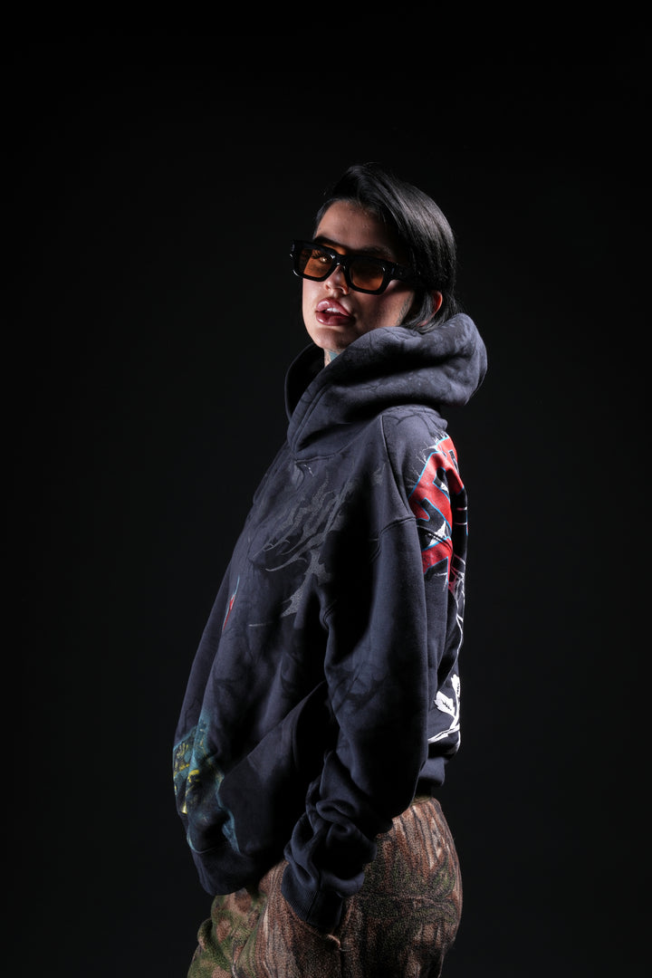Zombie Spiderman Chaos Hoodie in Noir Wash