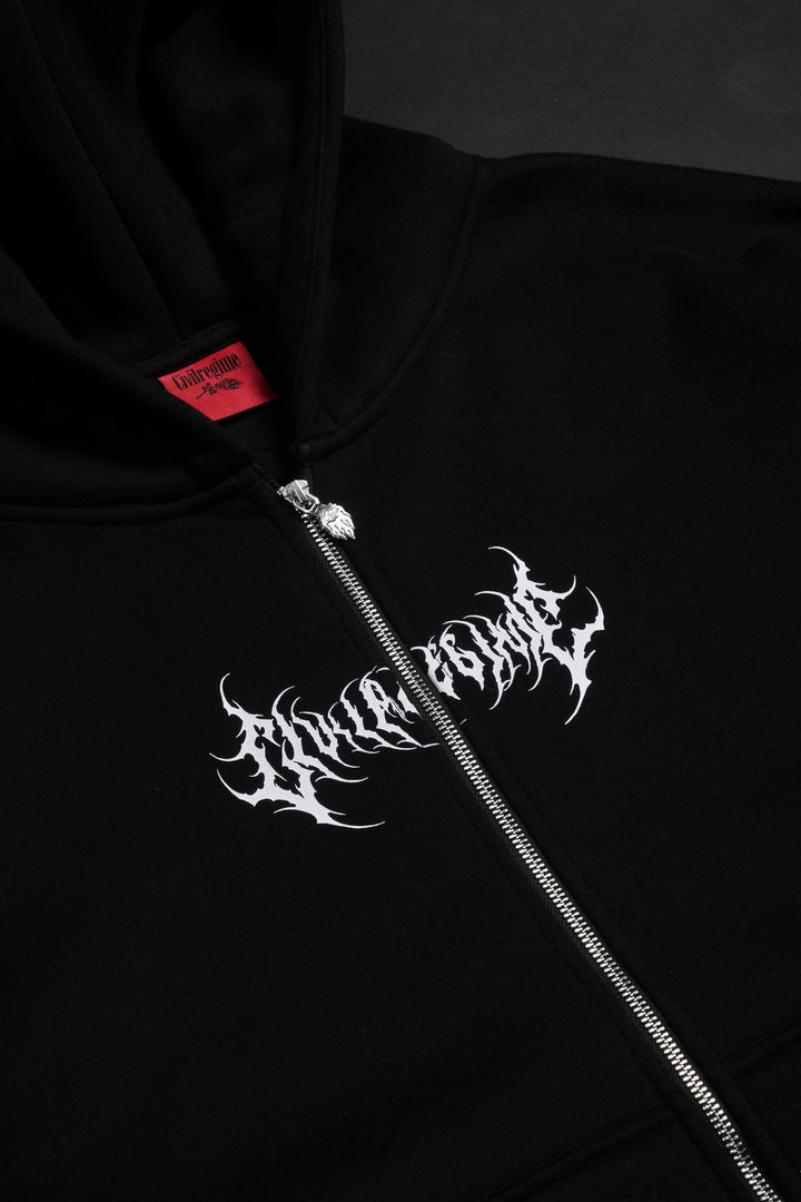 Roses Forever Zip Up Hoodie in Black